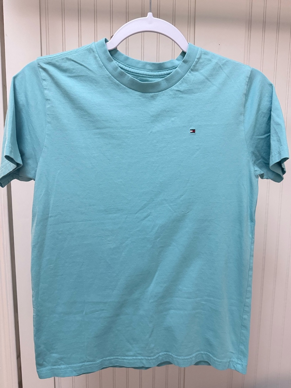 Tommy Hilfiger Boys M 10/12 Aqua Blue Flag Logo T-Shirt (317)